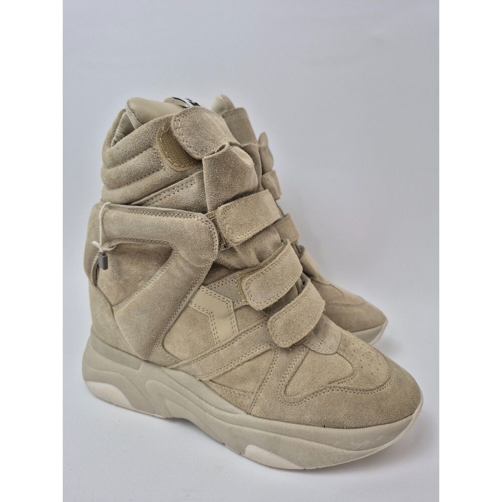 Isabel Marant Women's Beige Suede Balskee Hidden Wedge High Top Sneaker Size 41